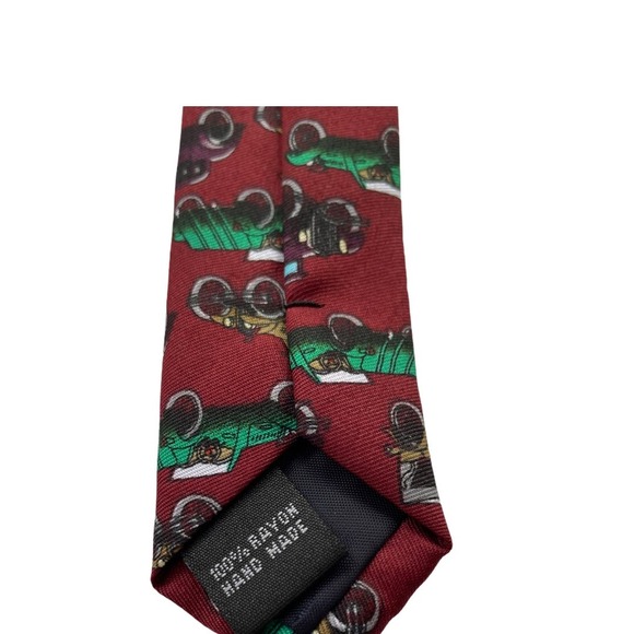 Handmade Vintage Cars Necktie Antique Vehicles Red Green Tan Rayon Retro - Picture 3 of 5